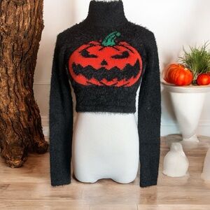 NWT DOLLS KILL TRICKZ N’ TREATZ FUZZY JACK-O’-LANTERN SWEATER - SIZE XS